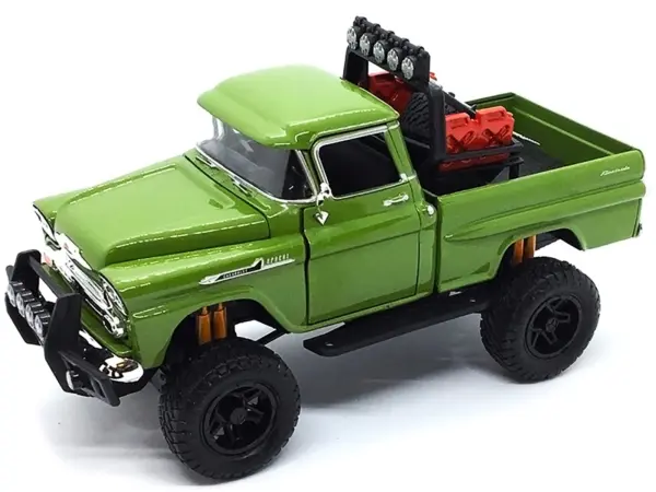 1958 Chevrolet Apache Fleetside Pickup Truck Off Road Green 1/24 Diecast Model by Motormax #2