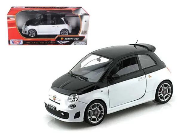Fiat Abarth 500 White and Black 1/18 Diecast Model Car by Motormax #1