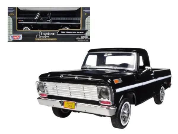 1969 Ford F-100 Pickup Truck Black 1/24 Diecast Model Car by Motormax #1