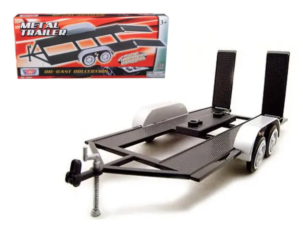 Diecast Tandem Car Trailer Black for 1/24 Scale Models by Motormax #1