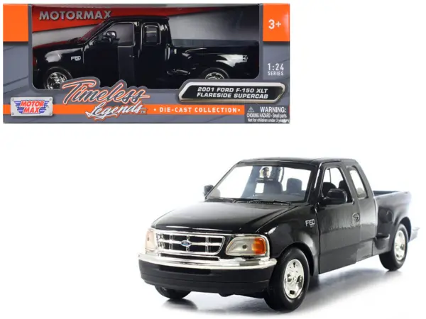 2001 Ford F-150 XLT Flareside Supercab Pickup Truck Black 1/24 Diecast Car Model by Motormax #1