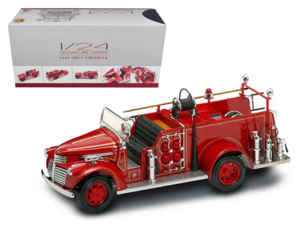 1941 GMC Fire Engine Red with Accessories 1/24 Diecast Model Car by Road Signature #1