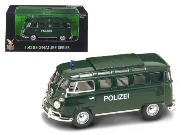 1962 Volkswagen Microbus Police Green 1/43 Diecast Car Model by Road Signature #1