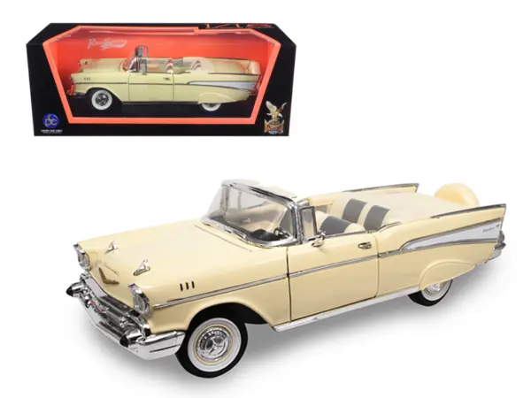 1957 Chevrolet Bel Air Convertible Cream 1/18 Diecast Model Car by Road Signature #1