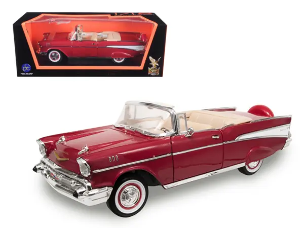 1957 Chevrolet Bel Air Convertible Red 1/18 Diecast Model Car by Road Signature #1
