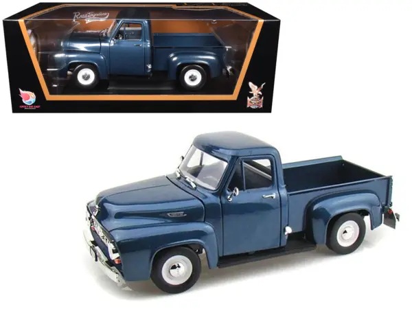 1953 Ford F-100 Pickup Dark Blue 1/18 Diecast Model Car by Road Signature #1