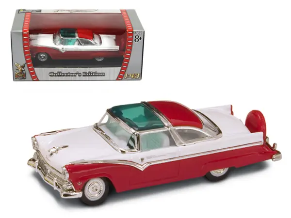 1955 Ford Crown Victoria Red and White 1/43 Diecast Model Car by Road Signature #1