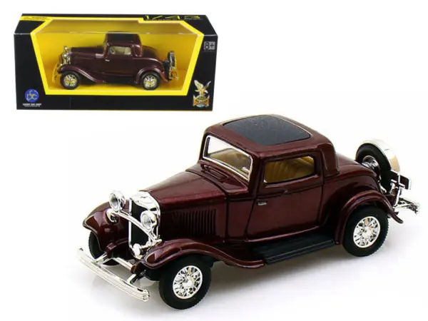 1932 Ford 3-Window Coupe Burgundy 1/43 Diecast Model Car by Road Signature #1
