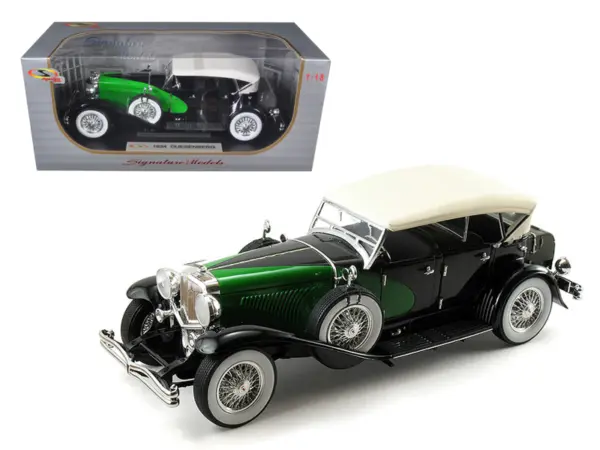 1934 Duesenberg Model J Black and Green with Cream Top 1/18 Diecast Model Car by Signature Models #1