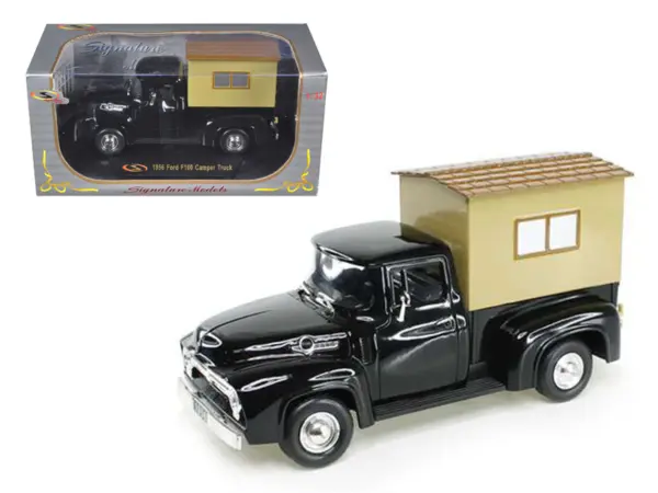 1956 Ford F-100 Pickup Truck Black with Camper 1/32 Diecast Model Car by Signature Models #1