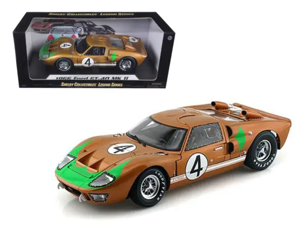1966 Ford GT-40 MK 2 Gold #4 1/18 Diecast Car Model by Shelby Collectibles #1
