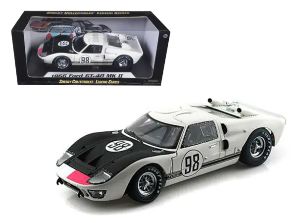 1966 Ford GT-40 MK 2 #98 White 1/18 Diecast Car Model by Shelby Collectibles #1