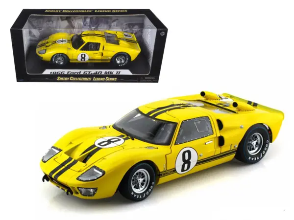 1966 Ford GT-40 MK II #8 Yellow with Black Stripes 1/18 Diecast Model Car by Shelby Collectibles #1