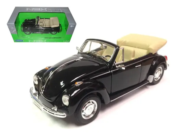 Volkswagen Beetle Convertible Black 1/24 Diecast Model Car by Welly #1