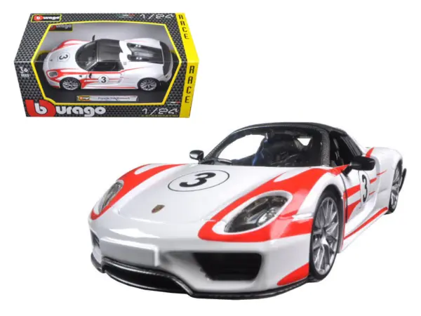 Porsche 918 Spyder Weissach #3 White 1/24 Diecast Model Car by Bburago #1