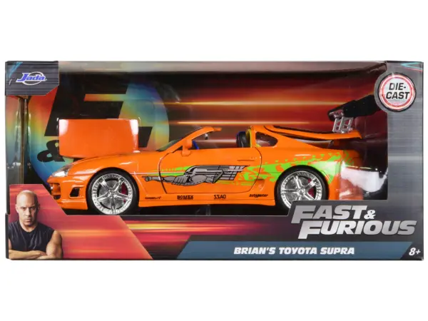 Brian's Toyota Supra Orange with Graphics "Fast & Furious" Movie 1/24 Diecast Model Car by Jada #1