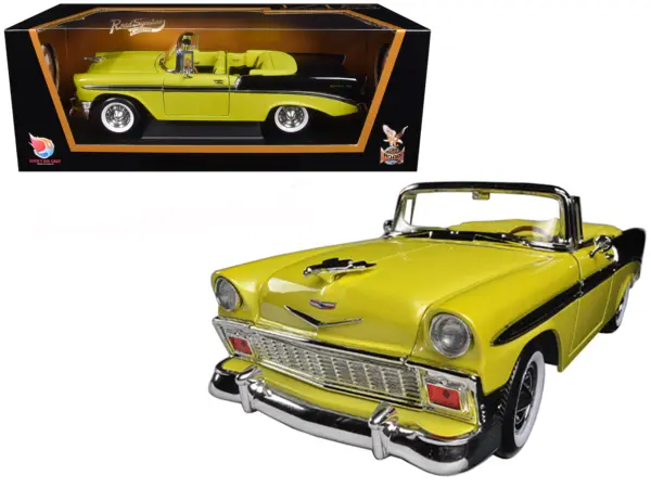 1956 Chevrolet Bel Air Convertible Yellow/Black 1/18 Diecast Car Model by Road Signature #1