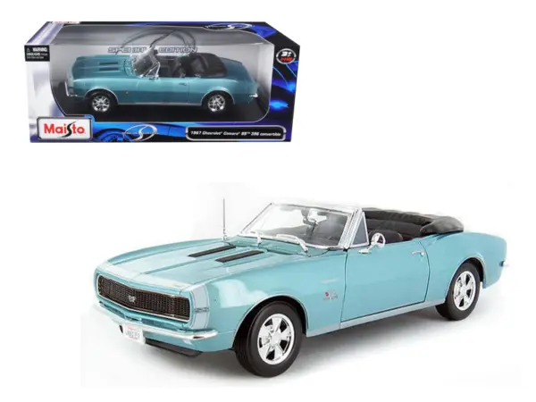 1967 Chevrolet Camaro SS 396 Convertible Turquoise 1/18 Diecast Model Car by Maisto #1