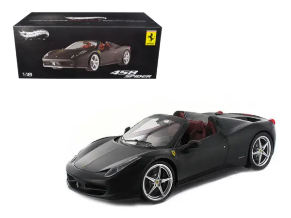 Ferrari 458 Italia Spider Matt Black Elite Edition 1/18 Diecast Car Model by Hot Wheels #1