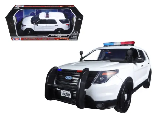 2015 Ford PI Utility Interceptor Police Car with Light Bar Plain White 1/18 Diecast Model Car by Motormax #1