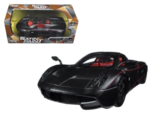 Pagani Huayra Matt Black with Red Interior 1/24 Diecast Model Car by Motormax #1