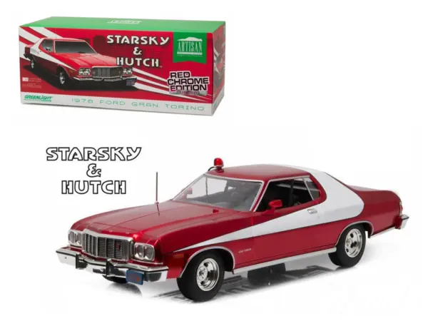 1976 Ford Gran Torino "Starsky and Hutch" Red Chrome Edition (TV Series 1975-79) 1/18 Diecast Model Car by Greenlight #1