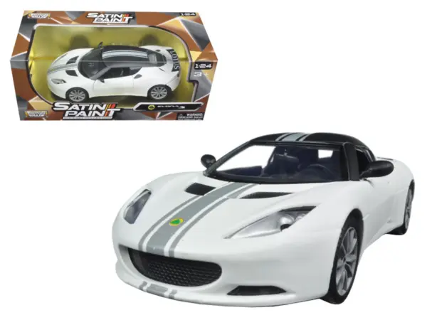 Lotus Evora S Matt White with Black Top and Gray Stripes "Satin Paint" Series 1/24 Diecast Model Car by Motormax #1