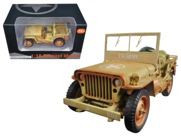 US Army Vehicle WWII Desert Sand Weathered Version 1/18 Diecast Model Car by American Diorama #1