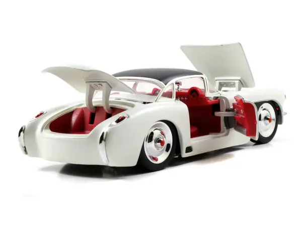 1957 Chevrolet Corvette Satin Cream Metallic with Matt Black Top and Side 1/24 Diecast Model Car by Jada #2