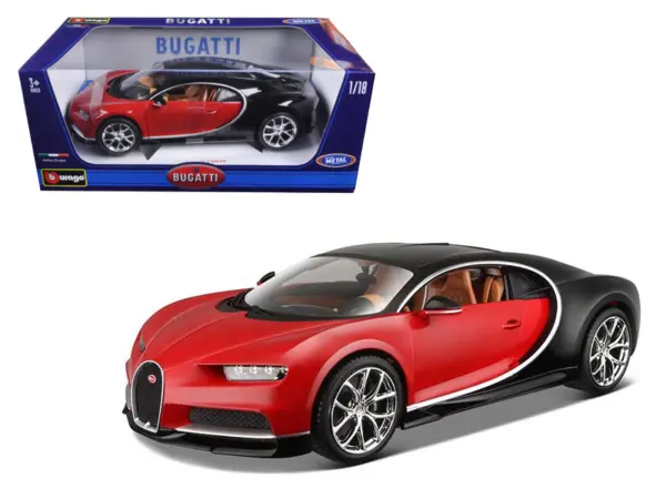 2016 Bugatti Chiron Red with Black 1/18 Diecast Model Car by Bburago #1