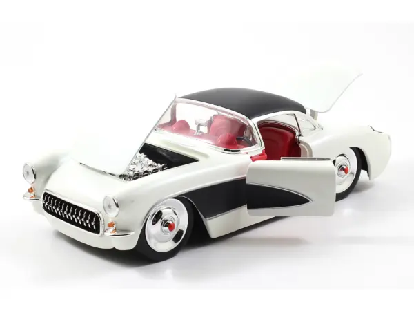 1957 Chevrolet Corvette Satin Cream Metallic with Matt Black Top and Side 1/24 Diecast Model Car by Jada #5