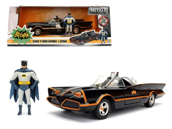 1966 Classic TV Series Batmobile with Diecast Batman and Plastic Robin in the car 1/24 Diecast Model Car by Jada #1