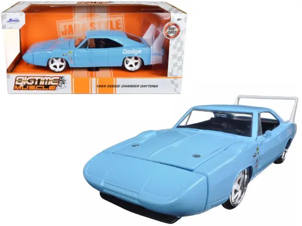 1969 Dodge Charger Daytona Light Blue with White "Bigtime Muscle" Series 1/24 Diecast Model Car by Jada #1
