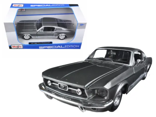 1967 Ford Mustang GT Gray Metallic with White Stripes 1/24 Diecast Model Car by Maisto #1