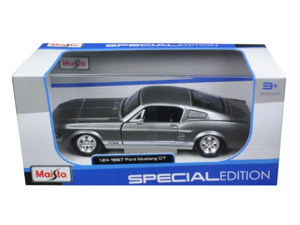 1967 Ford Mustang GT Gray Metallic with White Stripes 1/24 Diecast Model Car by Maisto #2
