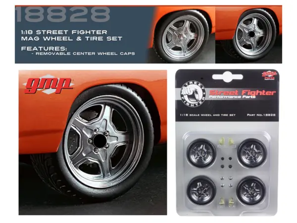 Street Fighter Mag Wheel and Tire Set of 4 pieces from "1970 Plymouth RoadRunner "The Hammer" "Fast & Furious" Movie 1/18 by GMP #1