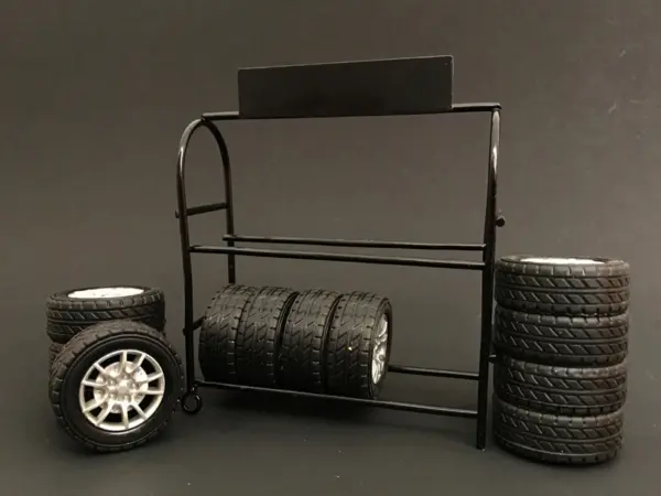 Metal Tire Rack with Rims and Tires for 1/24 Scale Models by American Diorama #1