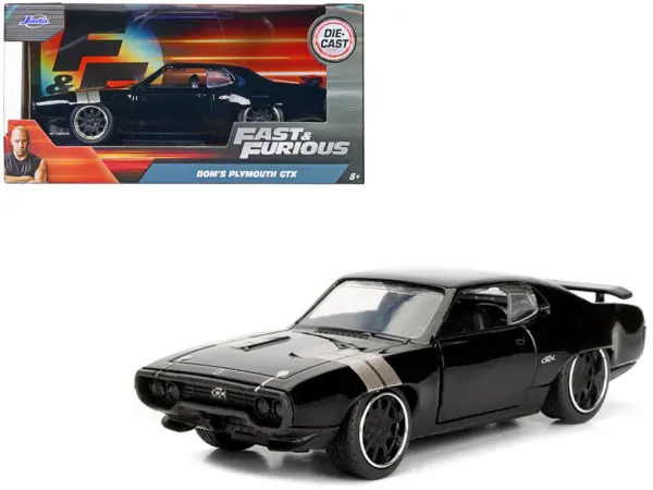 Dom's Plymouth GTX Black with Silver Stripes Fast & Furious F8 "The Fate of the Furious" Movie 1/32 Diecast Model Car by Jada #1