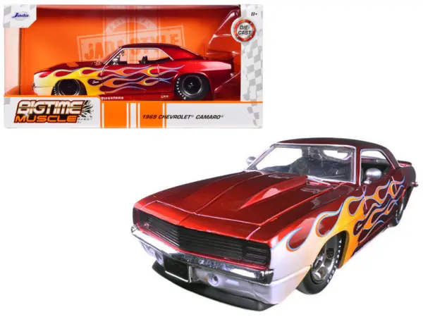 1969 Chevrolet Camaro Red with Flames 1/24 Diecast Model Car by Jada #1