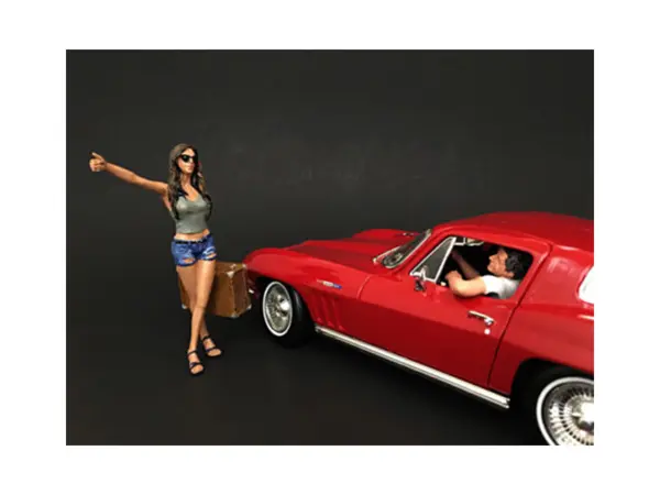 Hitchhiker 2 piece Figurine Set (Green Shirt) for 1/18 Scale Model Cars by American Diorama #1