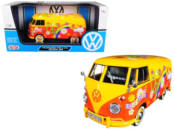 Volkswagen Type 2 (T1) Delivery Van Flower Power 1/24 Diecast Car Model by Motormax #1