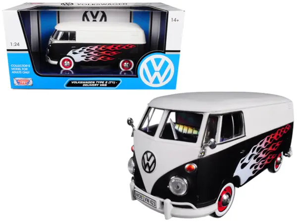 Volkswagen Type 2 (T1) Delivery Van with Flames 1/24 Diecast Car Model by Motormax #1