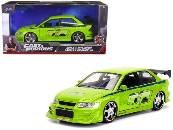 Brian's Mitsubishi Lancer Evolution VII Green with Graphics "Fast & Furious" Movie 1/24 Diecast Model Car by Jada #1
