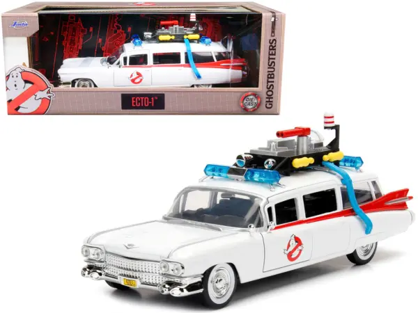 1959 Cadillac Ambulance Ecto-1 White "Ghostbusters" Movie "Hollywood Rides" Series 1/24 Diecast Model Car by Jada #1