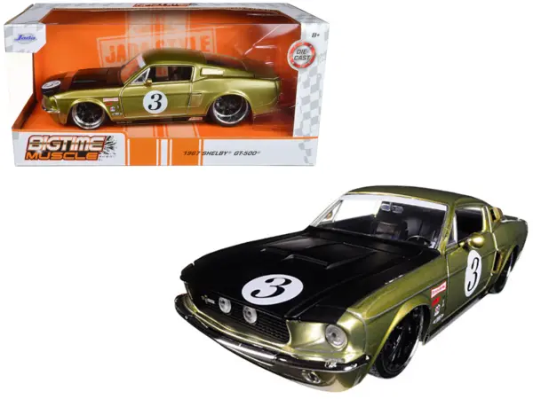 1967 Ford Shelby GT-500 #3 Gold with Matt Black Hood "Big Time Muscle" 1/24 Diecast Model Car by Jada #1