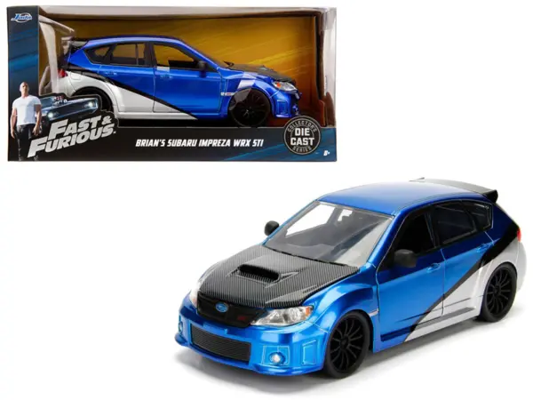 Brian's Subaru Impreza WRX STI Blue and Silver with Carbon Hood "Fast & Furious" Movie 1/24 Diecast Model Car by Jada #1
