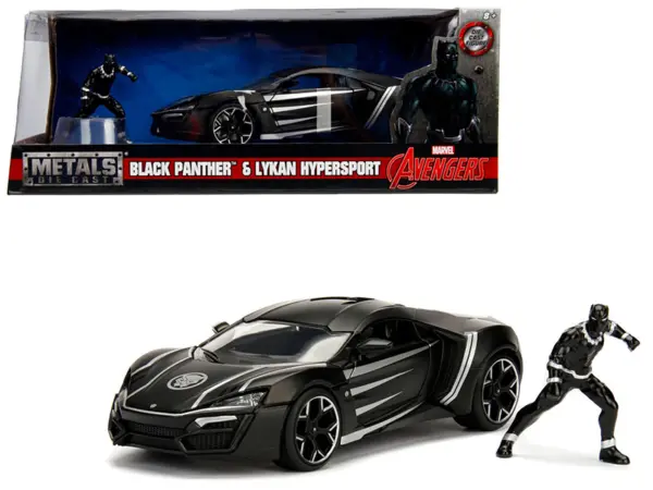 Lykan Hypersport Black with Black Panther Diecast Figurine "Avengers" "Marvel" Series 1/24 Diecast Model Car by Jada #1