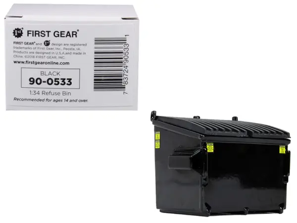 Refuse Trash Bin Black 1/34 Diecast Model by First Gear #1