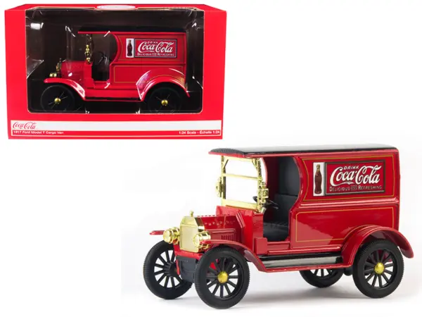 1917 Ford Model T Cargo Van "Coca-Cola" Red with Black Top 1/24 Diecast Model Car by Motorcity Classics #1