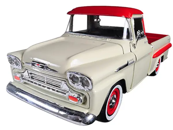 1958 Chevrolet Apache Fleetside Pickup Truck Cream with Red Top 1/24 Diecast Model Car by Motormax #2